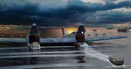 Concepto de Liberty Lifter desplegando carga en la playa (GA-ASI)