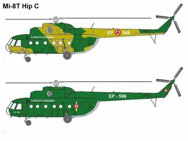 Mi-8T Hip C, matricula EP-546,  con el camuflaje original en tonos de marron, amarillo mostaza y verde. En 1982 se incorpoto el Mi-8T, matricula EP-596, parte de un lote adquirido para remplazar unidades perdidas en combate o accidentes operacionales, luciendo un camuflaje en color verde petr�leo. Credito: Alejo Marchessini.