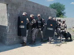Un pelotn de la FUPRO, apoyado por un equipo cinolgico, a punto de entrar en un inmueble sospechoso. Foto: Julio Maz Gutirrez