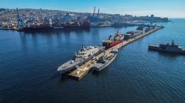 Molo de Abrigo del puerto de Valpara�so con los buques participantes en UNITAS  2024.