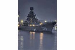 El crucero �Almirante Nakhimov� saliendo a la mar para su primera fase de pruebas tras su modernizaci�n. (foto BSKY)