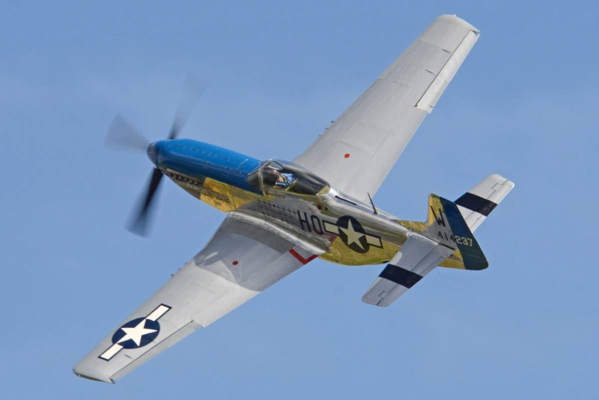 El P-51D «Moonbeam Mcswine» durante la exhibición de vuelo en 2016. (Foto Wikipedia-Alan Wilson) El P-51D «Moonbeam Mcswine» durante la exhibición de vuelo en 2016. (Foto Wikipedia-Alan Wilson)