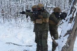 Infantes de Marina en Rumania con la uniformidad de clima fr�o. (Foto FIMAR-R-I)