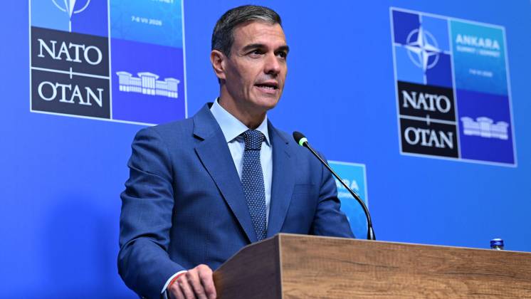 El presidente del Gobierno en rueda de prensa ante los medios de comunicaci�n al t�rmino de la Cumbre de la OTAN (Moncloa)
