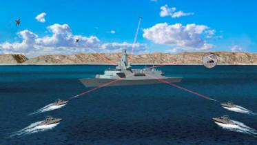 Infograf�a de un ataque con �rmas l�ser a bordo de un buque (MBDA)